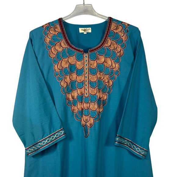 Teal Embroidered XL Kaftan Dress With Gold Red by Christian Intimate Collection - Picture 2 of 8